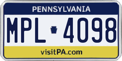 PA license plate MPL4098