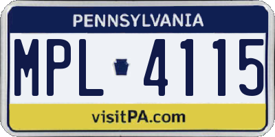 PA license plate MPL4115
