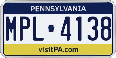PA license plate MPL4138