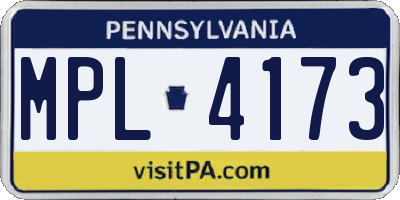 PA license plate MPL4173
