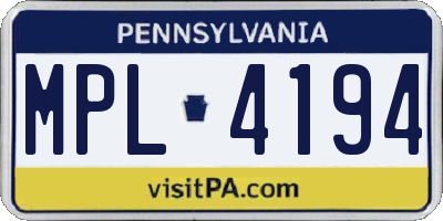 PA license plate MPL4194