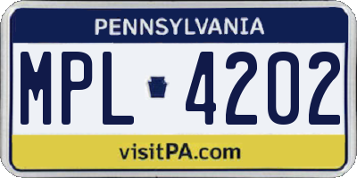 PA license plate MPL4202