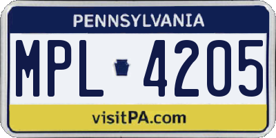 PA license plate MPL4205