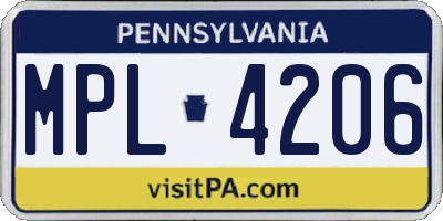 PA license plate MPL4206