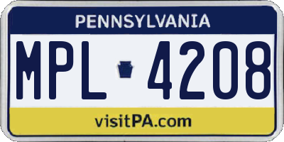 PA license plate MPL4208