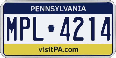 PA license plate MPL4214