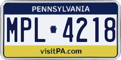 PA license plate MPL4218