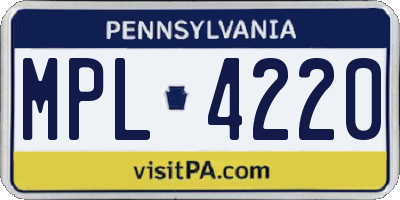 PA license plate MPL4220