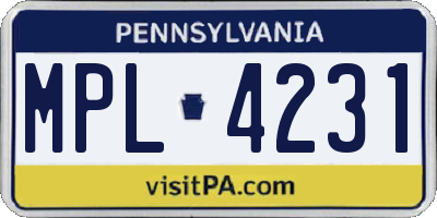 PA license plate MPL4231