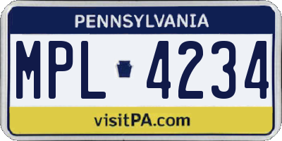 PA license plate MPL4234