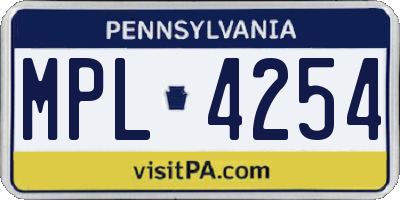 PA license plate MPL4254