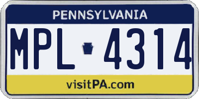 PA license plate MPL4314