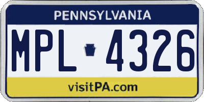 PA license plate MPL4326