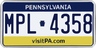 PA license plate MPL4358