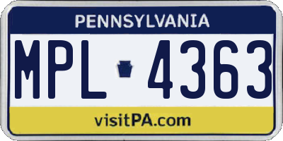 PA license plate MPL4363
