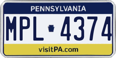 PA license plate MPL4374