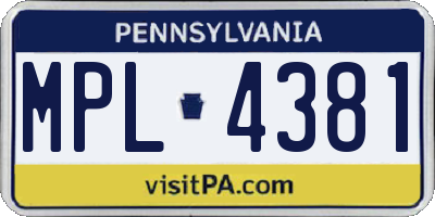PA license plate MPL4381