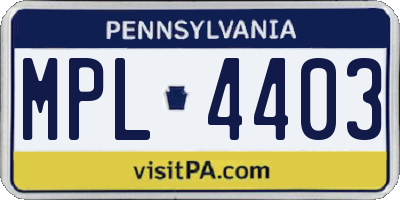 PA license plate MPL4403