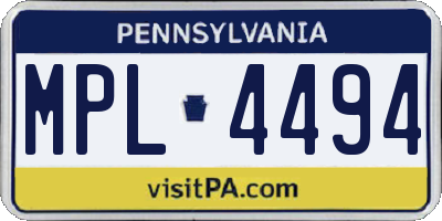 PA license plate MPL4494