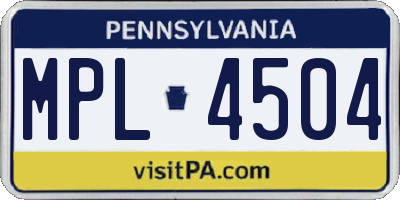 PA license plate MPL4504