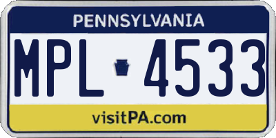 PA license plate MPL4533