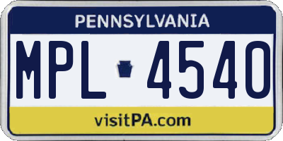 PA license plate MPL4540