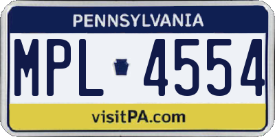 PA license plate MPL4554
