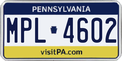 PA license plate MPL4602