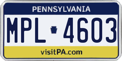 PA license plate MPL4603
