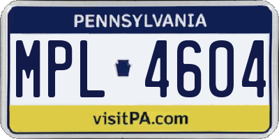 PA license plate MPL4604