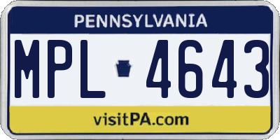 PA license plate MPL4643