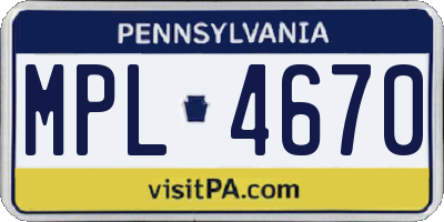 PA license plate MPL4670