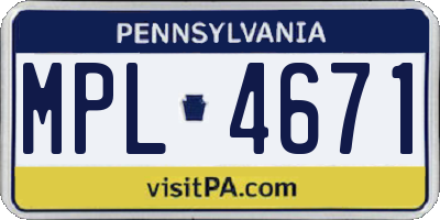 PA license plate MPL4671