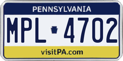 PA license plate MPL4702