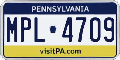 PA license plate MPL4709
