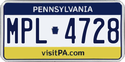 PA license plate MPL4728