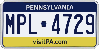 PA license plate MPL4729
