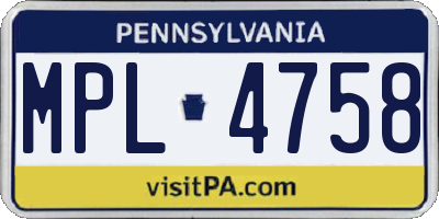 PA license plate MPL4758