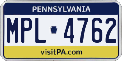 PA license plate MPL4762