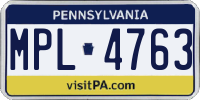 PA license plate MPL4763