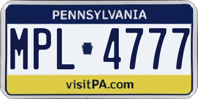 PA license plate MPL4777