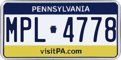 PA license plate MPL4778