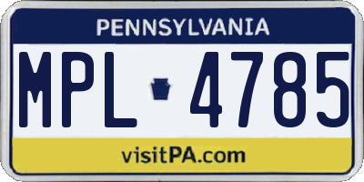 PA license plate MPL4785