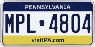 PA license plate MPL4804