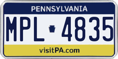 PA license plate MPL4835