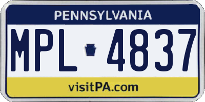 PA license plate MPL4837