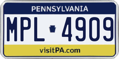 PA license plate MPL4909