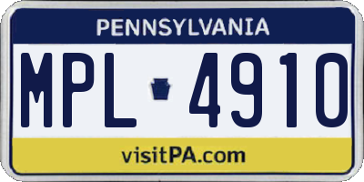 PA license plate MPL4910