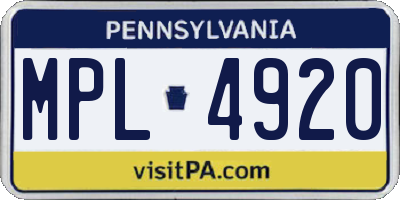 PA license plate MPL4920
