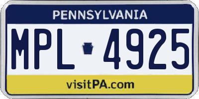 PA license plate MPL4925